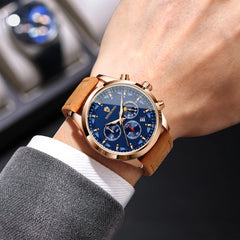 BINBOND Cronógrafo Azul Piel Camel — foto 3