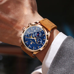 BINBOND Cronógrafo Azul Piel Camel — foto 4