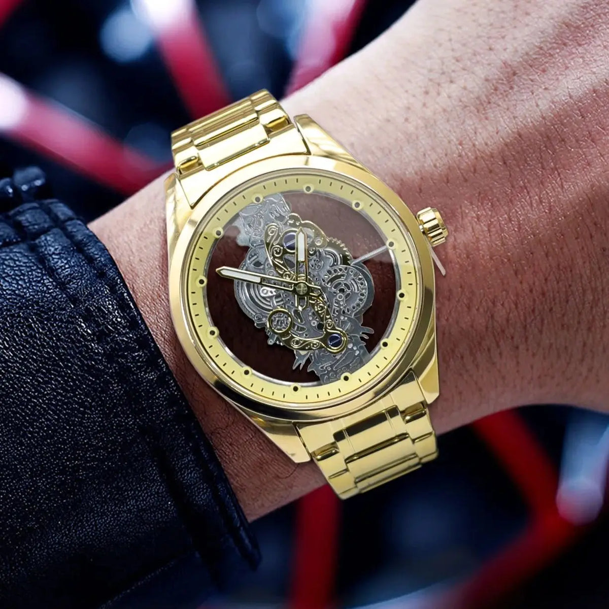 Reloj Esqueleto Dorado Acero — foto 2