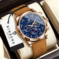 BINBOND Cronógrafo Azul Piel Camel — foto 2
