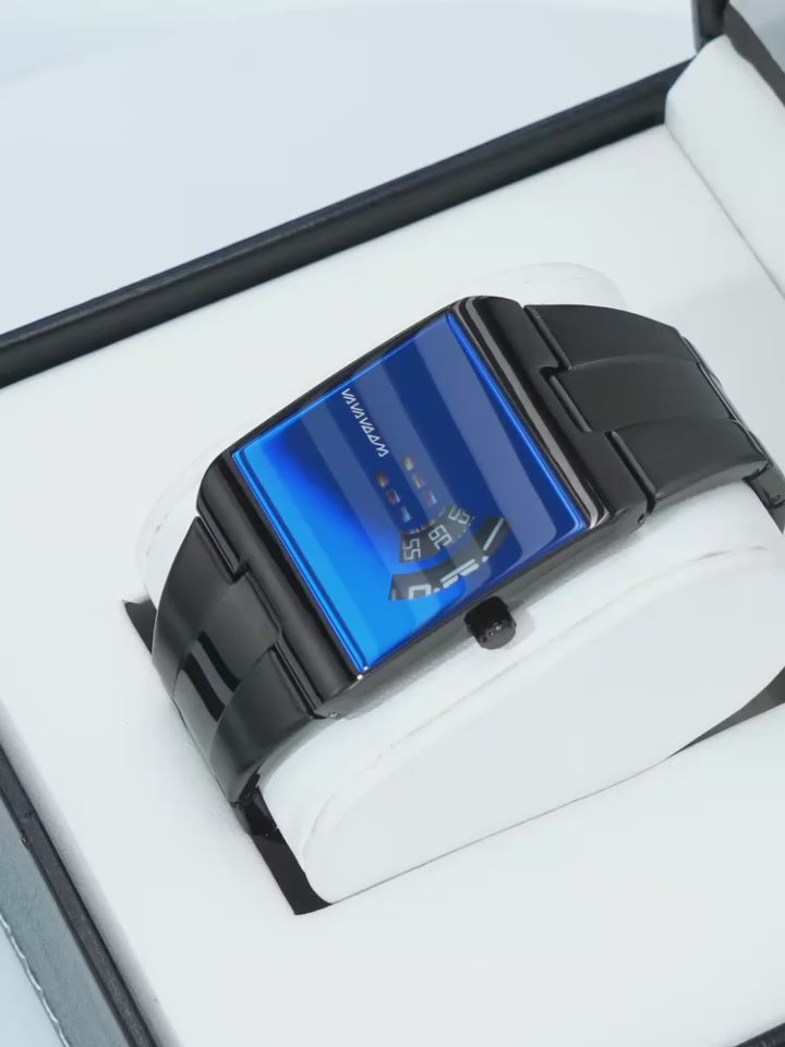 Reloj Cuadrado Azul Acero en vídeo